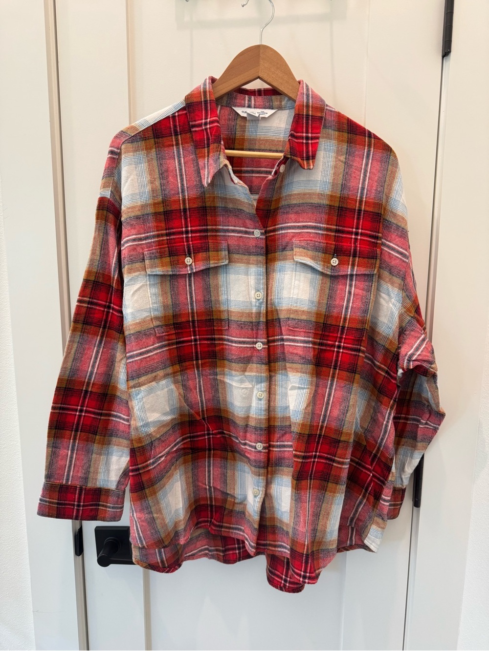 Women’s  Red Plaid Button-Up Shirt - Casual Flannel Top Old Navy xxl